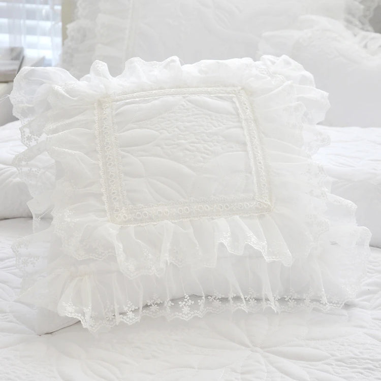 100%Cotton Thick Quilted Lace White Bedding set Girls Pink Princess King Queen Twin size Bed set Ruffle Bed skirt set Pillowcase