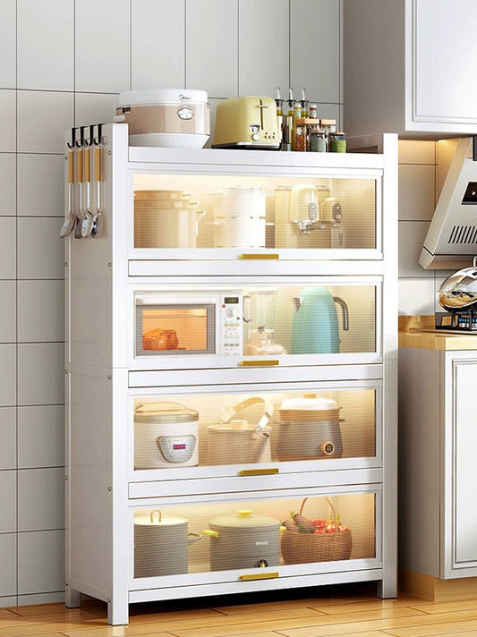 Kitchen Storage Rack with Cabinet Door Floor Multi-Layer Multi-Functional Cabinet Microwave Oven Appliance Storage Cupboard