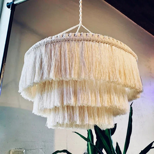 Woven Tapestry Lampshade Nordic Macrame Boho Hanging Lamp Cover Ceiling Pendant Light Household  Bedroom Chandeliers Decorative