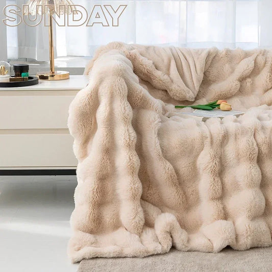 Imitation Rabbit Fur Plush Blanket Winter Warmth Super Comfortable Blanket Bed Luxury Warm Sofa Cover High Quality Throw Blanket